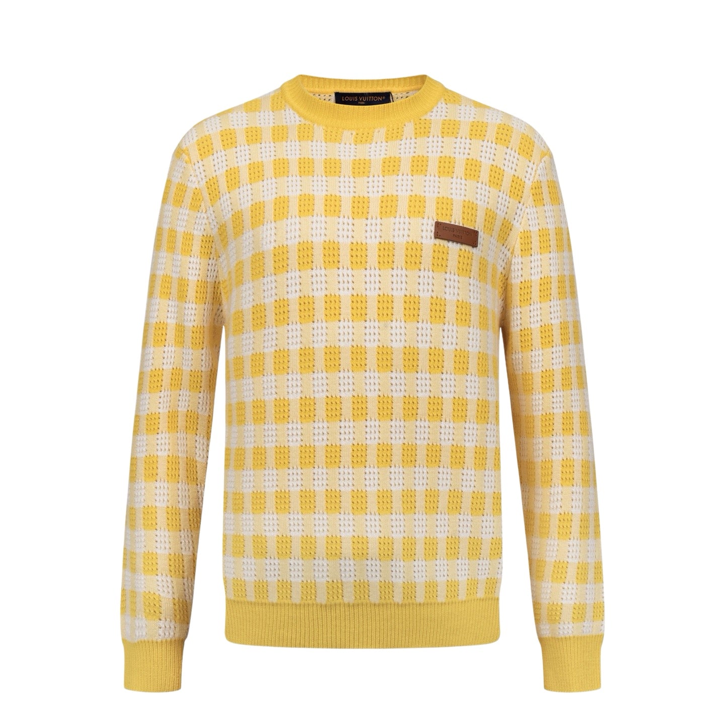 LV Perforated Checkered Tweed Crew Neck Sweater