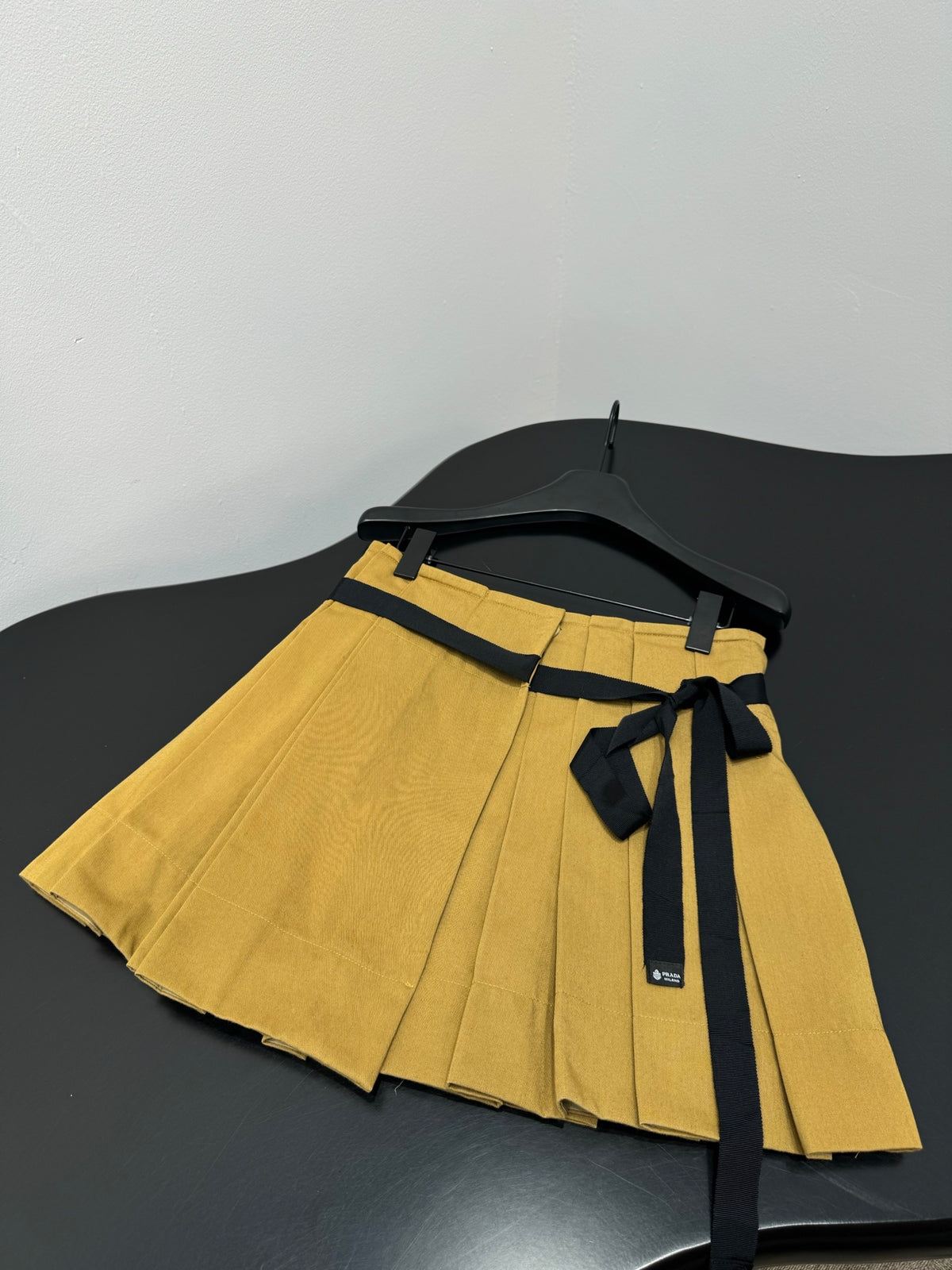 Prada Khaki Lace-Up Pleated Mini Skirt