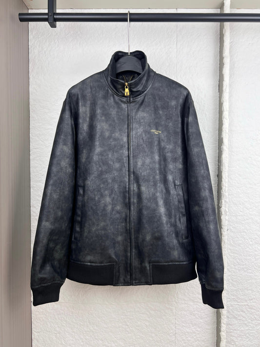 LV Print Washed Leather Jacket