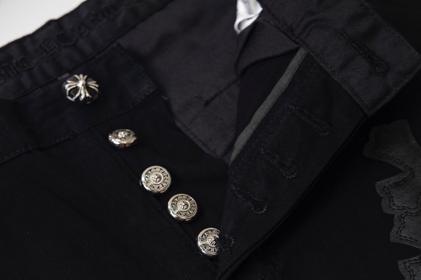 Chrome Heart Cross Pattern Leather Jeans