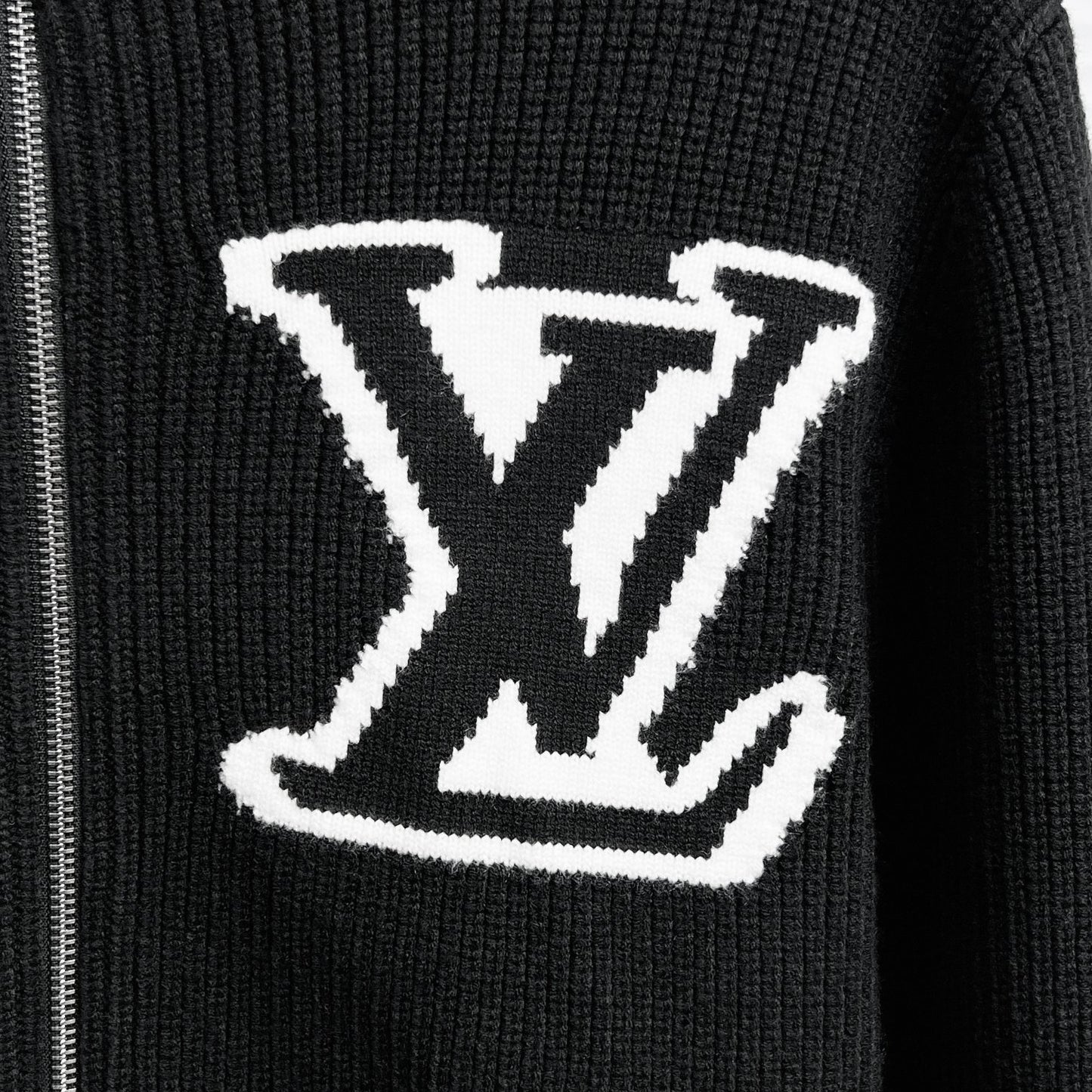 LV Jacquard Zip-Up Turtleneck Sweater