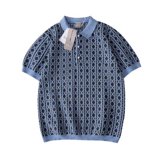 Dior Diamond Jacquard Knit Polo Shirt