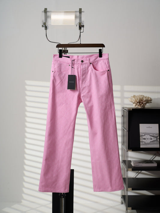 Gucci Pink or White All-over Jacquard Denim Jeans