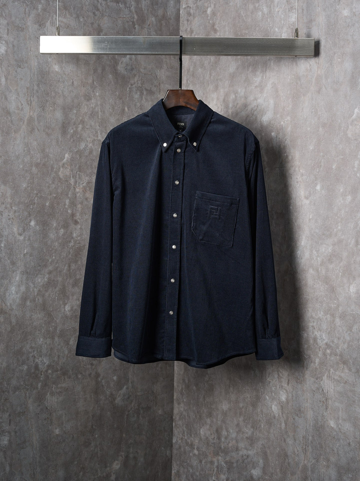 Fendi Corduroy Embossed Embroidered Long-Sleeved Shirt