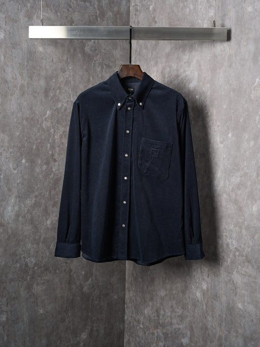 Fendi Corduroy Embossed Embroidered Long-Sleeved Shirt
