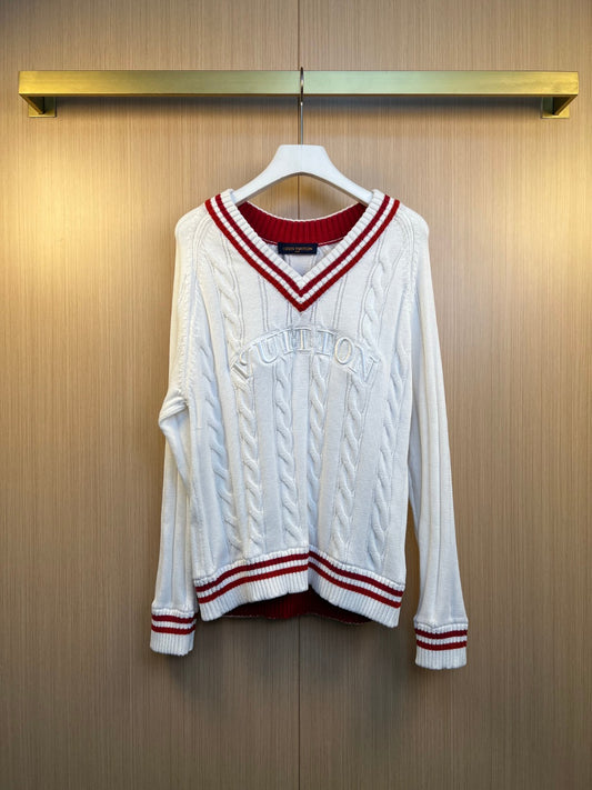 LV Women's Heavy Embroidery V-Neck Knit Sweater