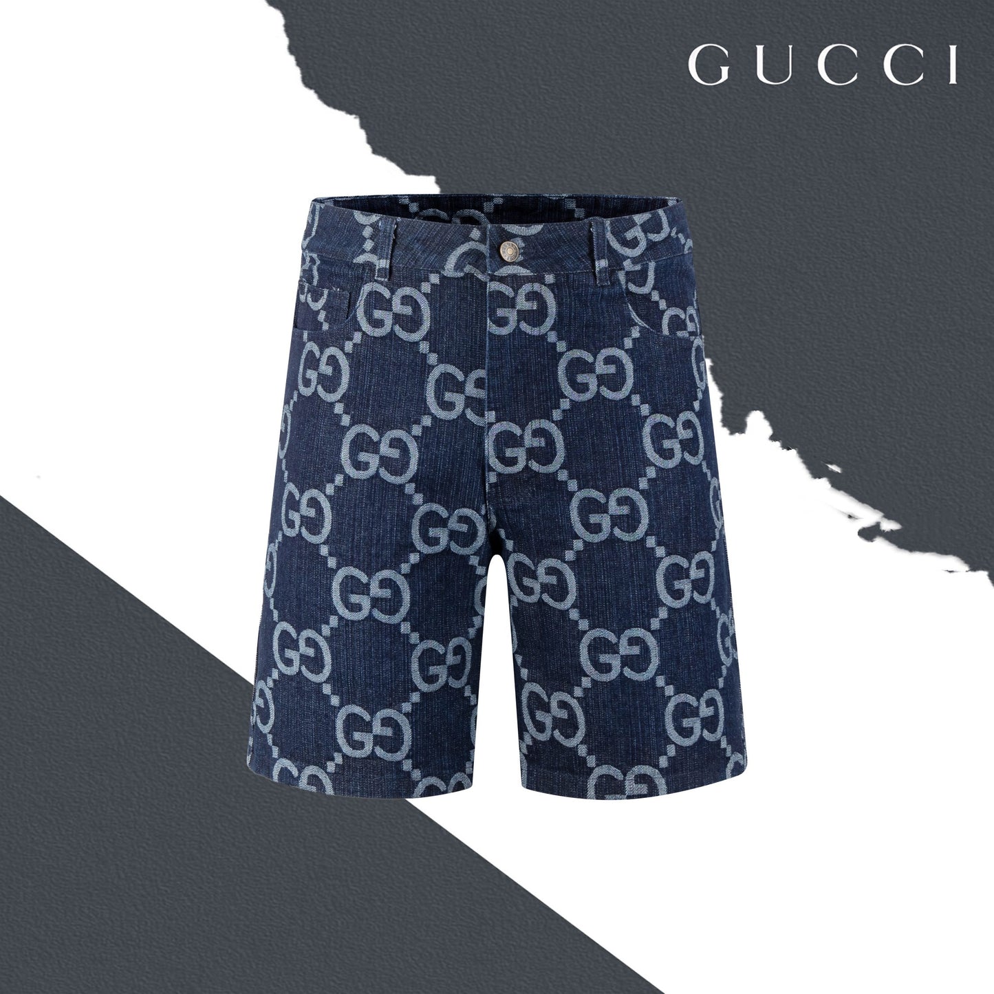 Gucci Cable Knit All over washed denim shorts