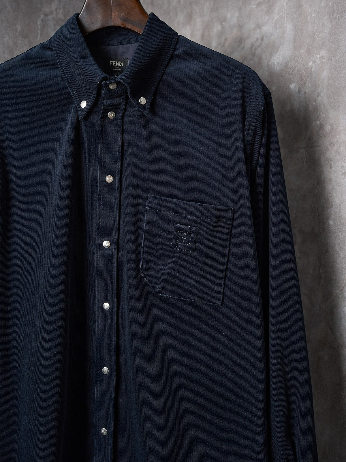Fendi Corduroy Embossed Embroidered Long-Sleeved Shirt