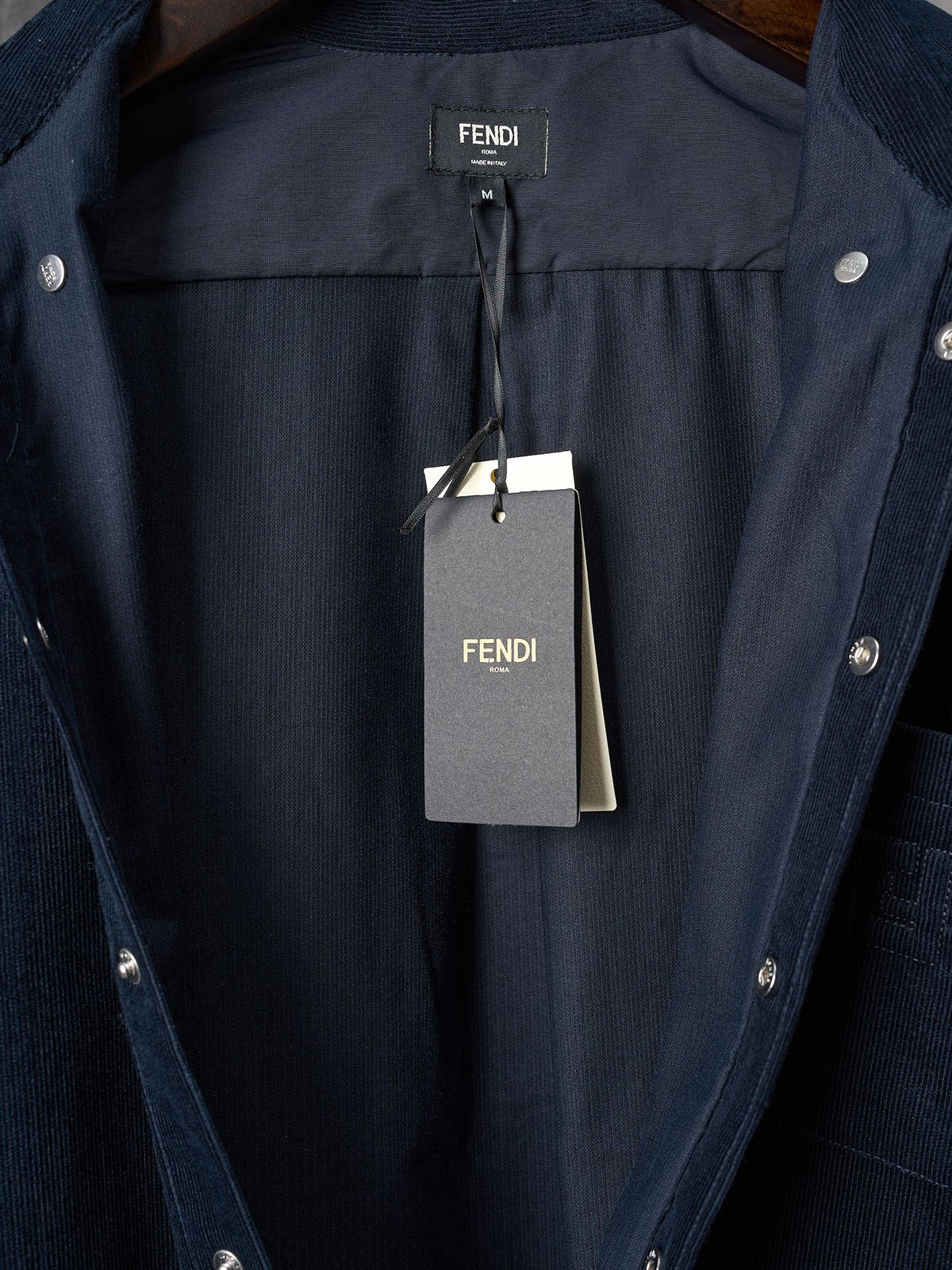 Fendi Corduroy Embossed Embroidered Long-Sleeved Shirt
