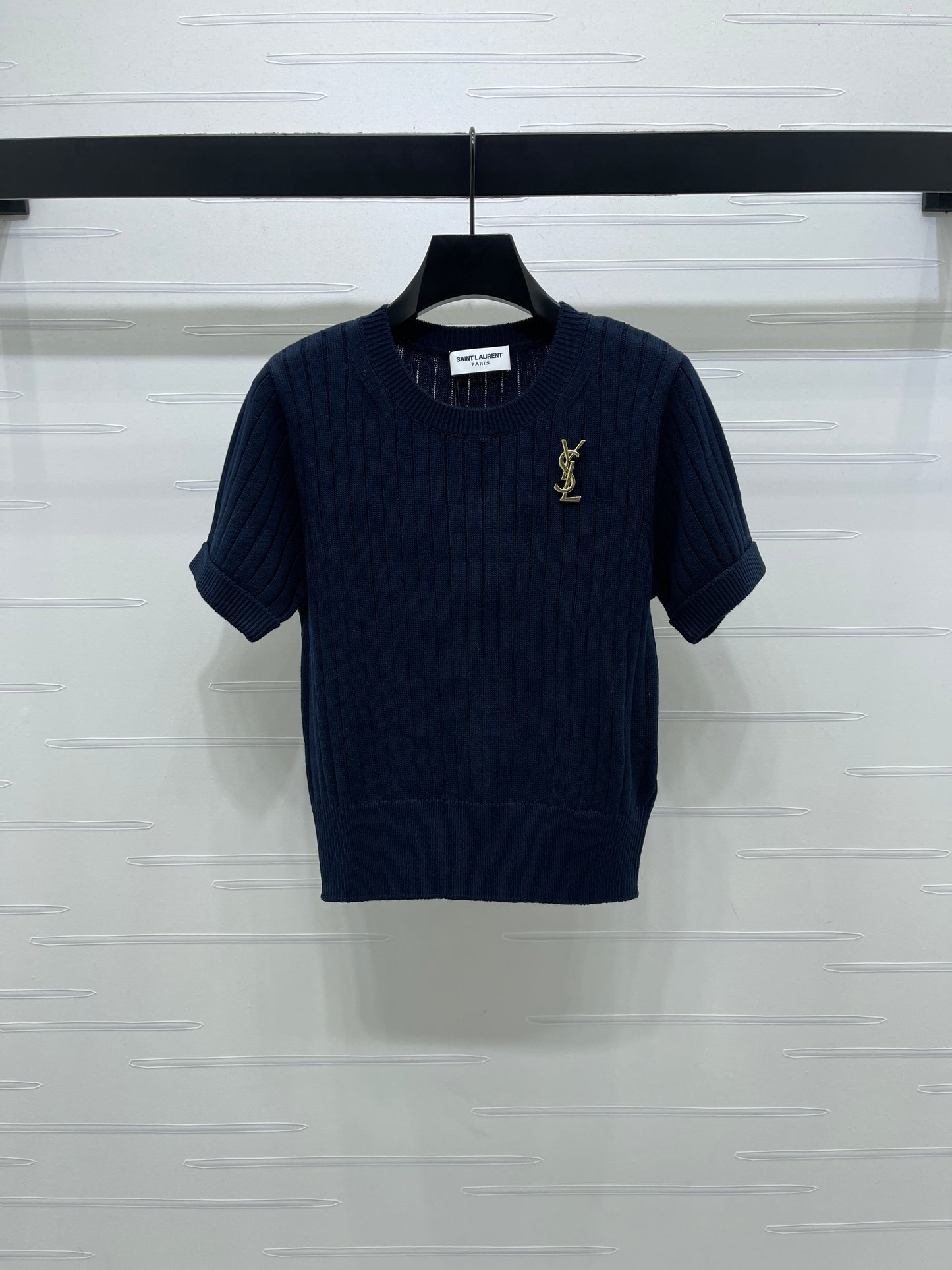 YS Vertical Ribbed Crew Neck Knit Short Sleeve