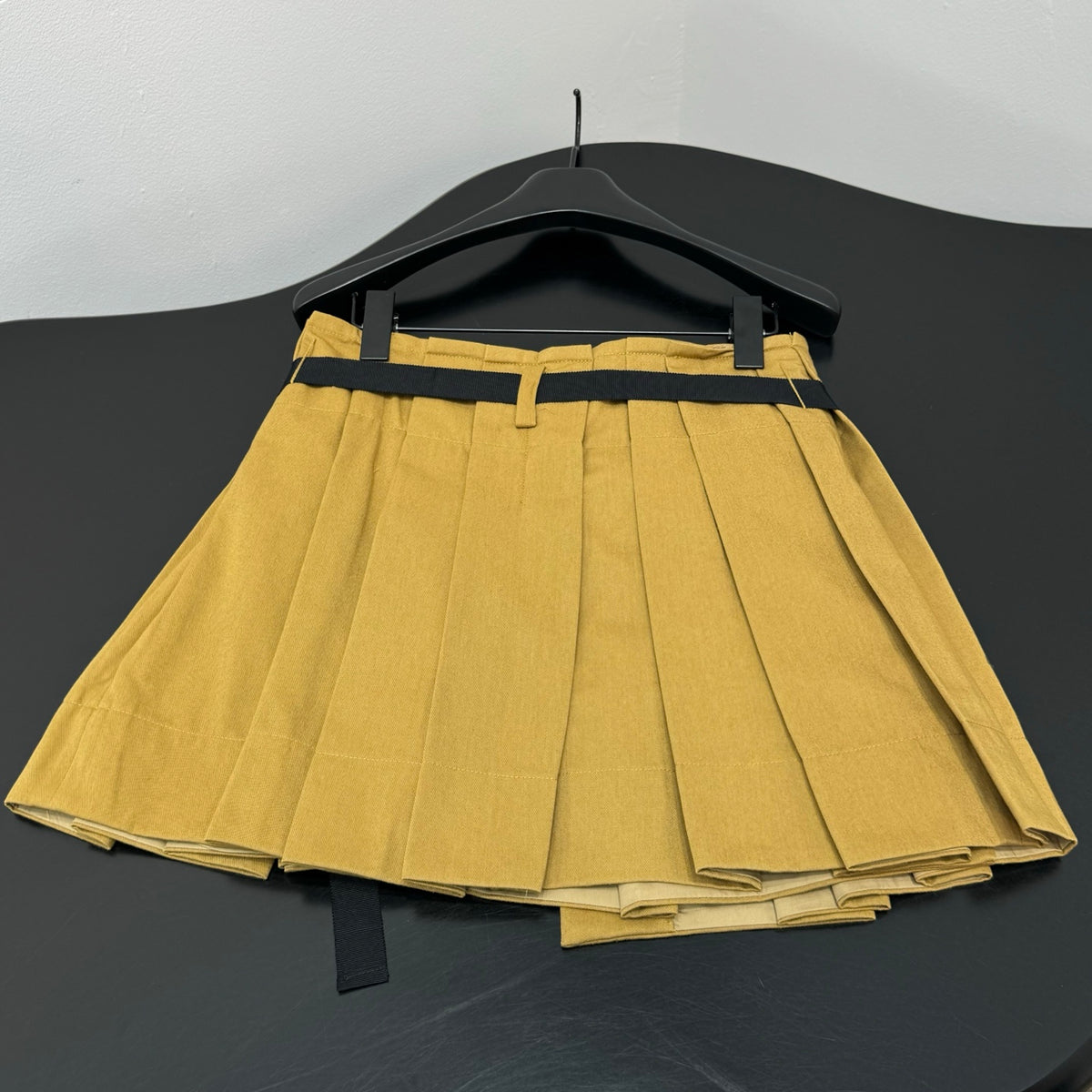 Prada Khaki Lace-Up Pleated Mini Skirt