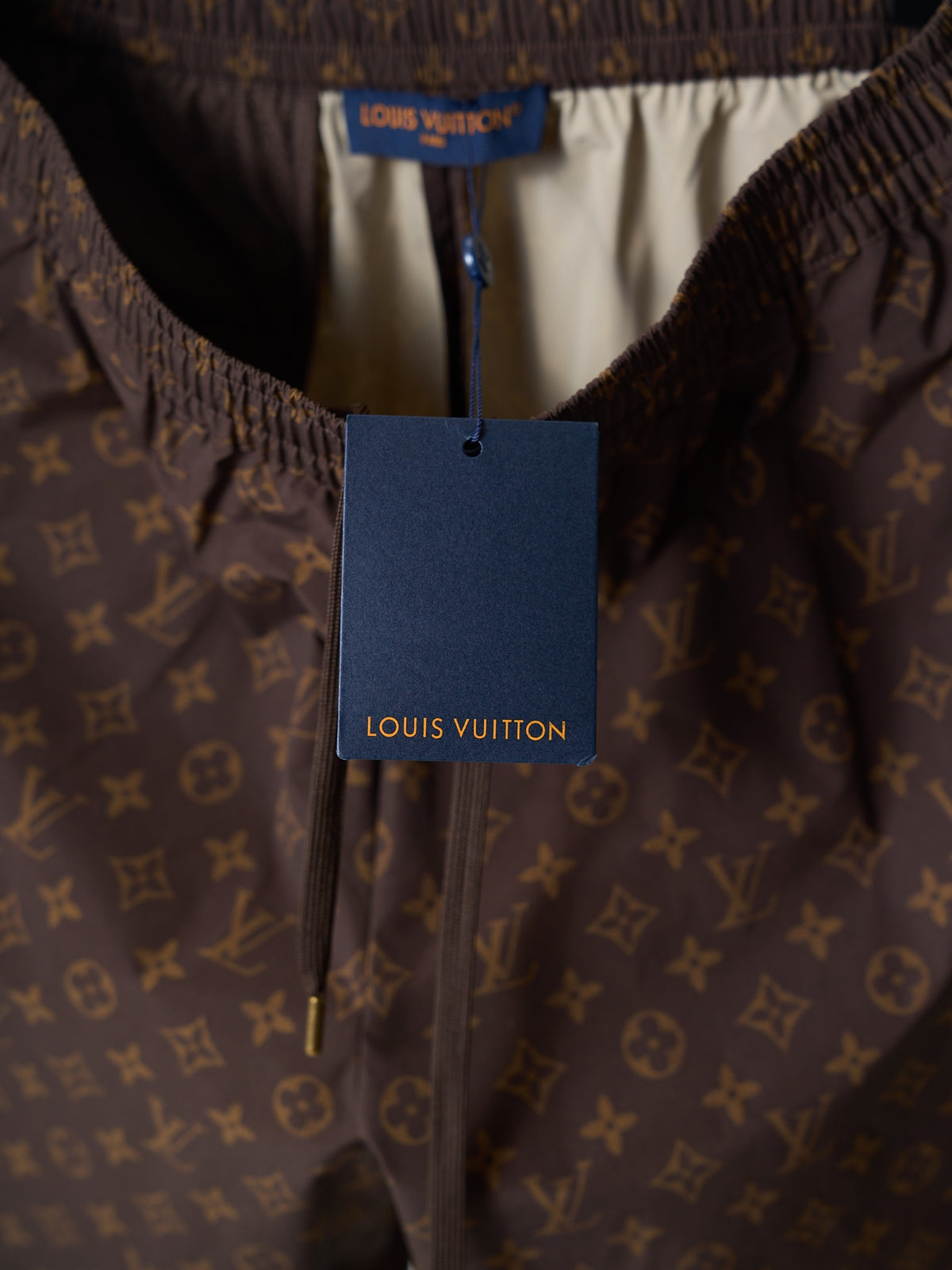 LV Monogram Leather Trim Drawstring Shorts