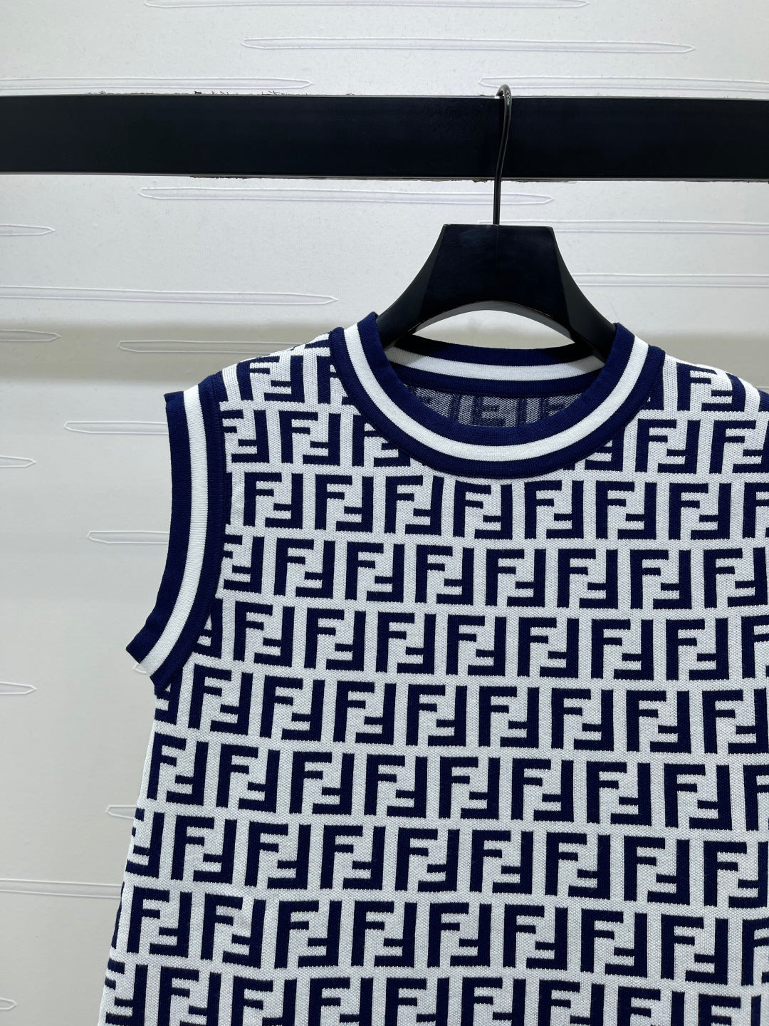 Fendi Jacquard Round Neck Knit Sleeveless Vest Dress