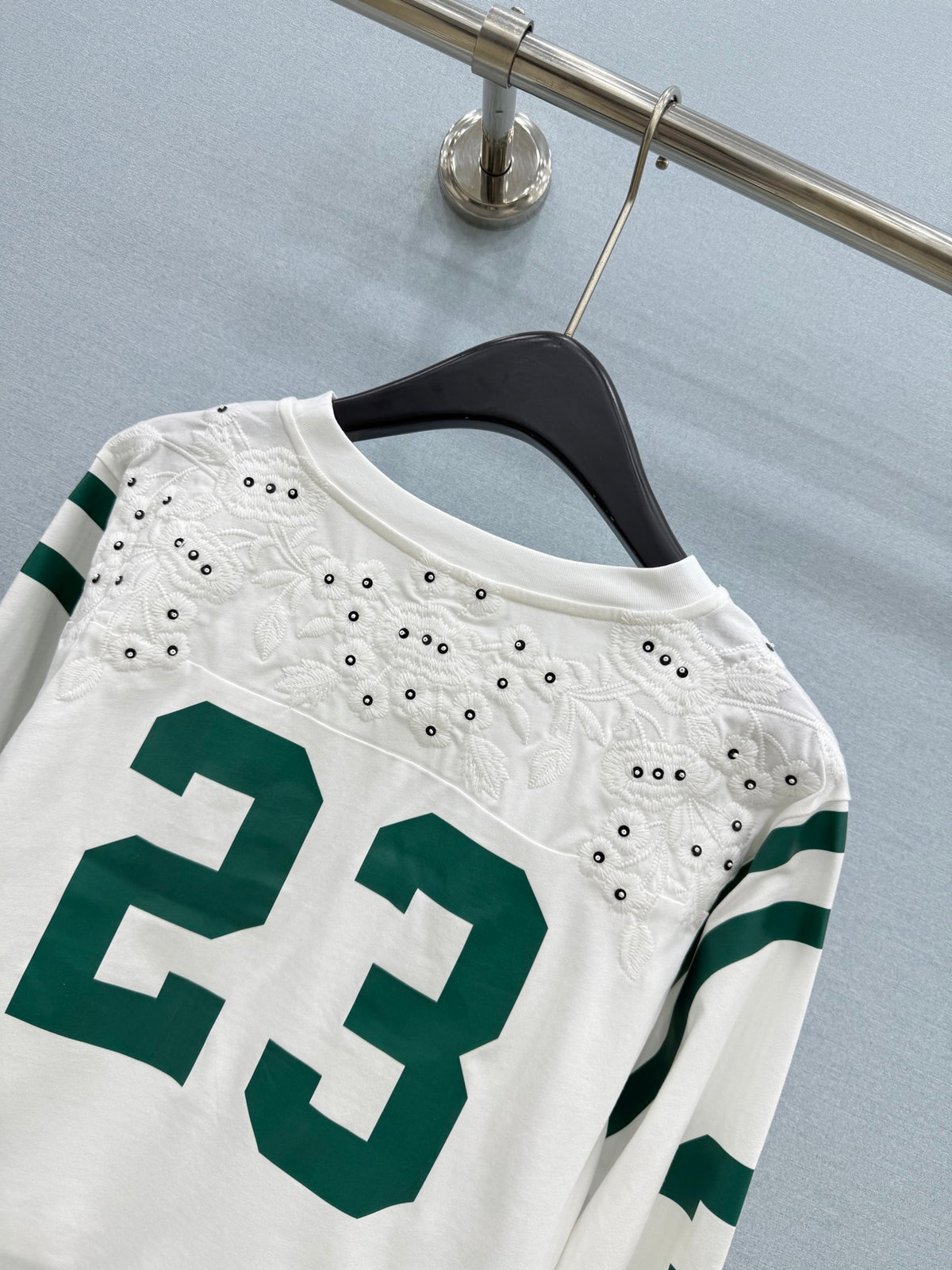 Embroidered Beaded Number Print Top Women's
