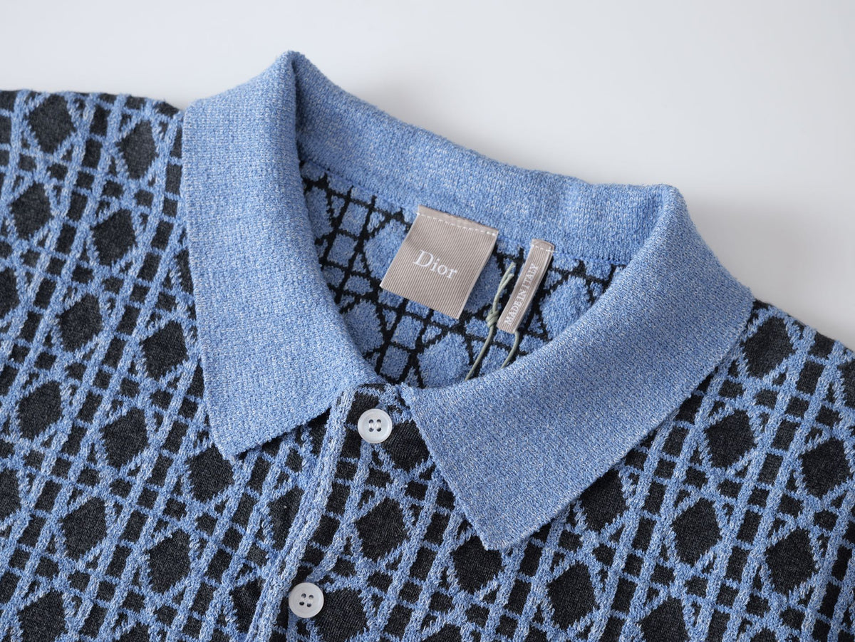 Dior Diamond Jacquard Knit Polo Shirt