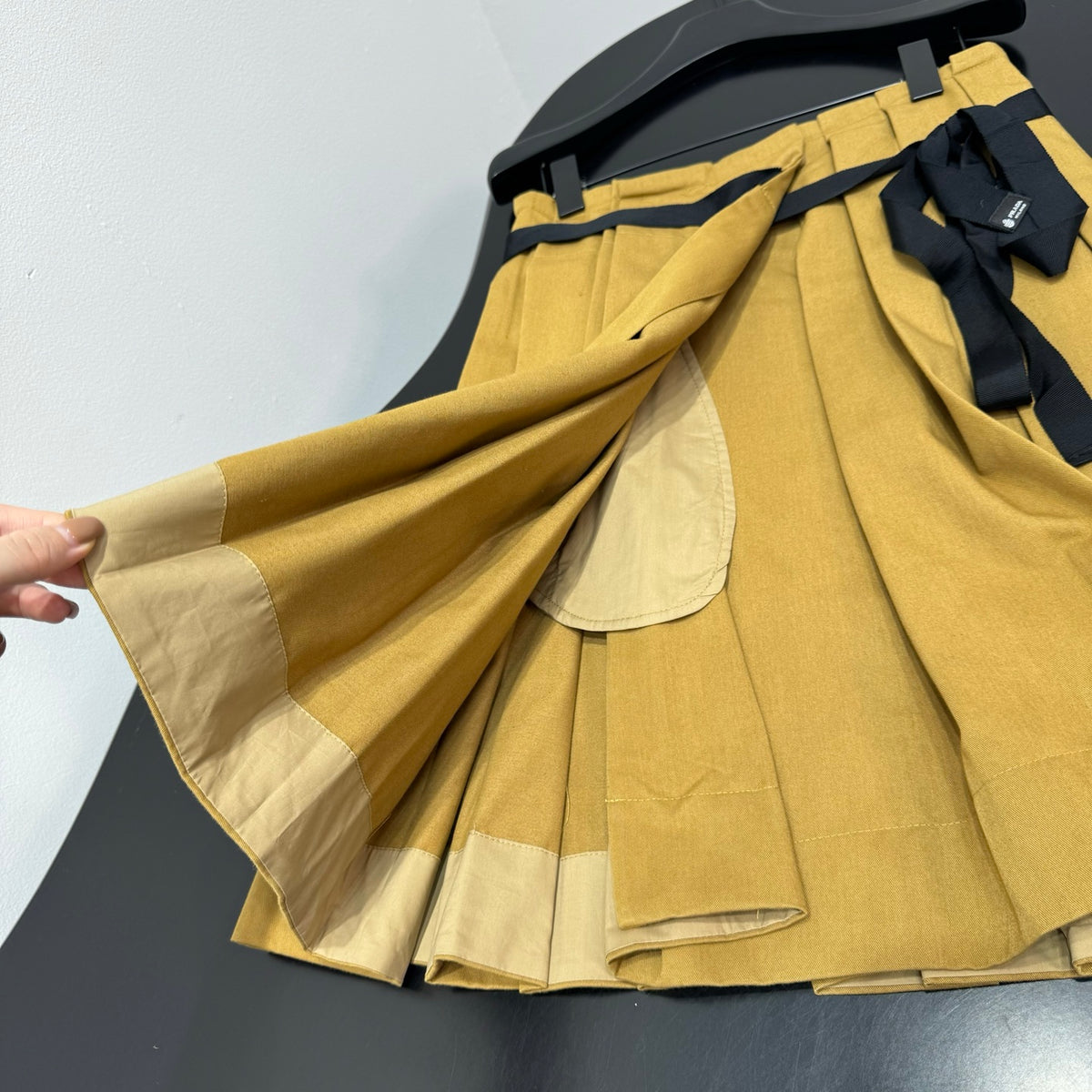 Prada Khaki Lace-Up Pleated Midi Skirt