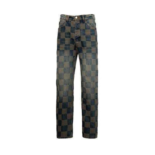 LV Damier Checkered Distressed Denim Pants
