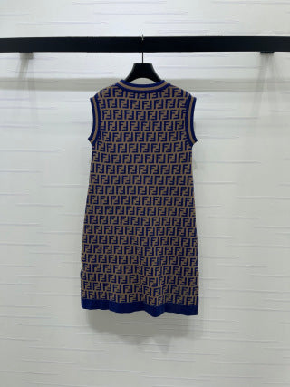 Fendi Jacquard Round Neck Knit Sleeveless Vest Dress