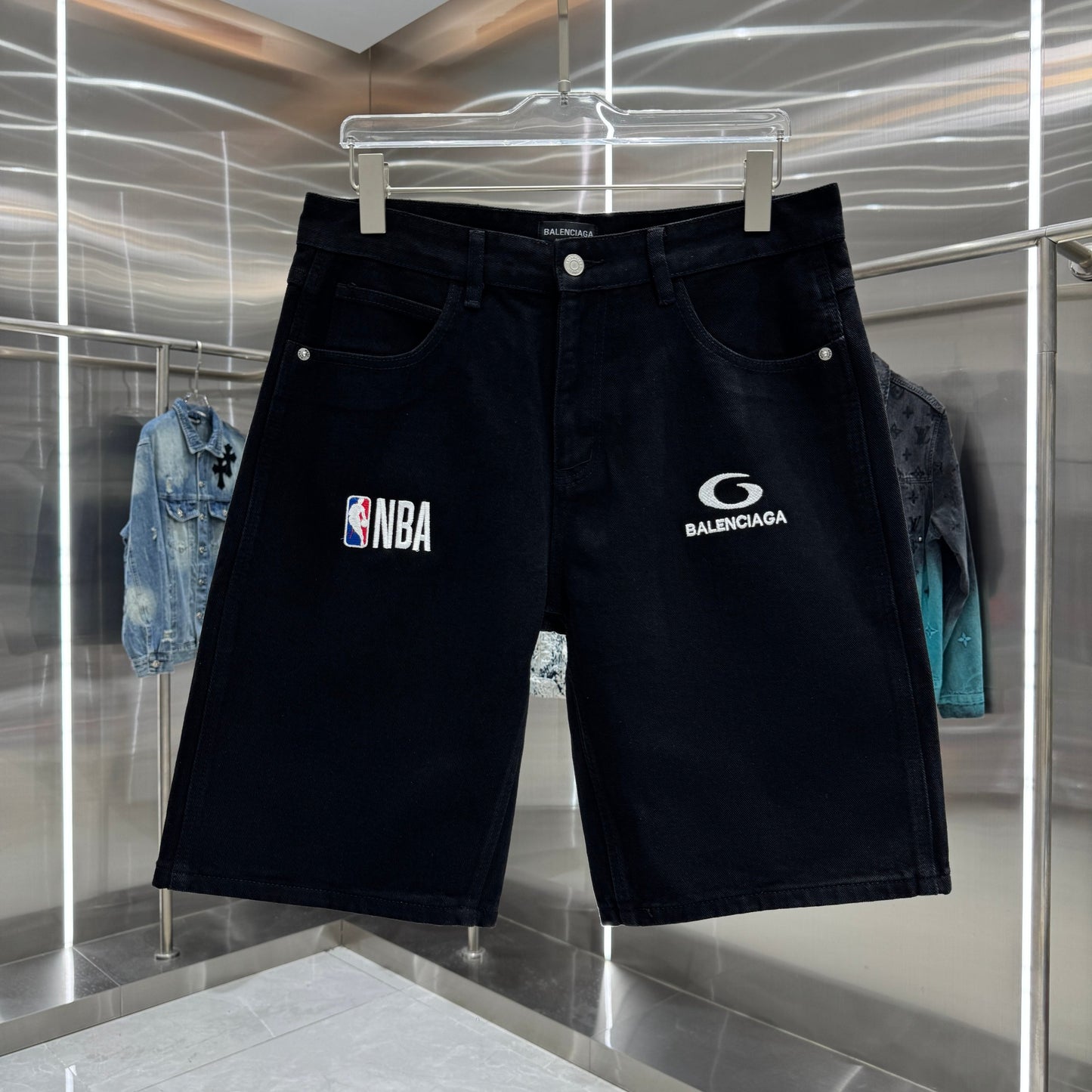 Balenciaga Embroidered Denim Shorts