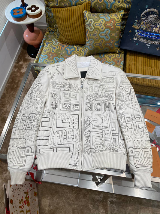 Givenchy White Leather Baseball Jacket