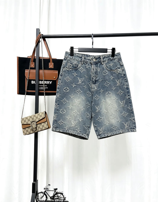 LVFloral Pattern Jacquard Denim Shorts