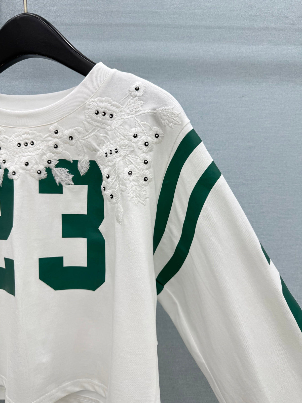 Embroidered Beaded Number Print Top Women's