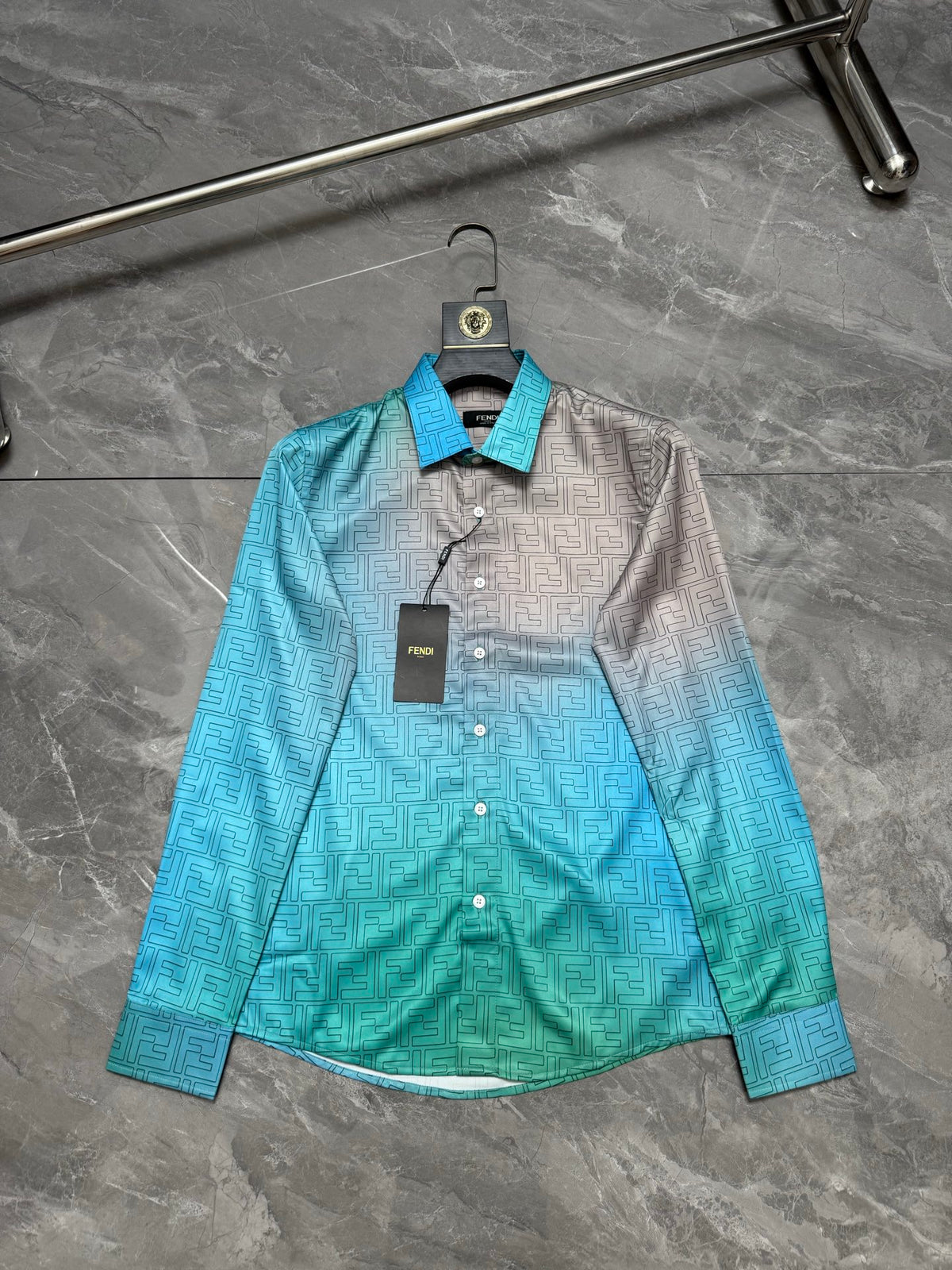 Fendi Color Block Gradient Long-Sleeved Shirt
