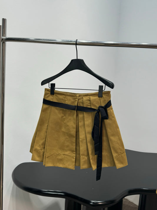 Prada Khaki Lace-Up Pleated Mini Skirt