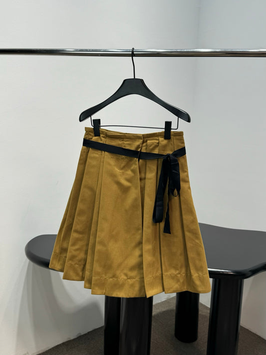 Prada Khaki Lace-Up Pleated Midi Skirt
