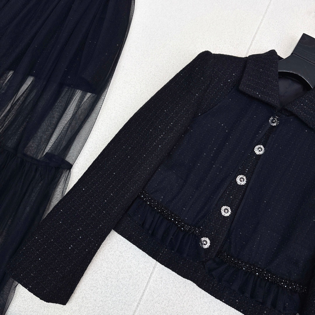 Chanel Woven Collar Coat + Skirt Set