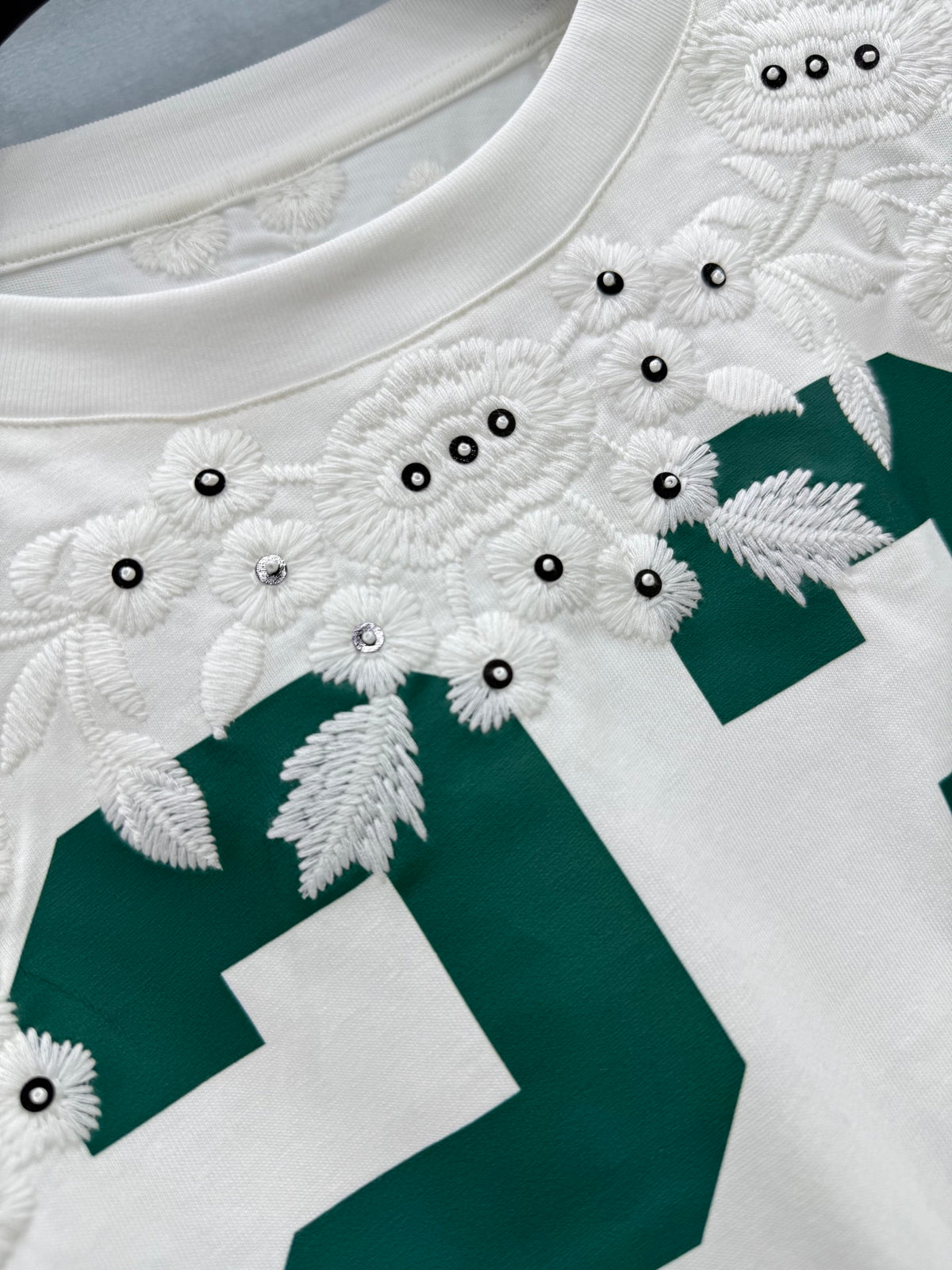 Embroidered Beaded Number Print Top Women's