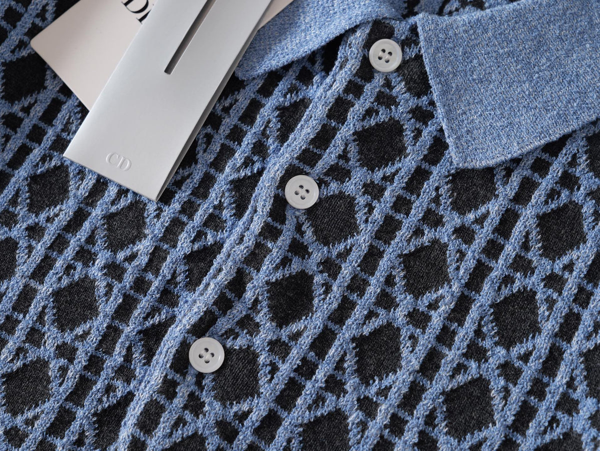 Dior Diamond Jacquard Knit Polo Shirt