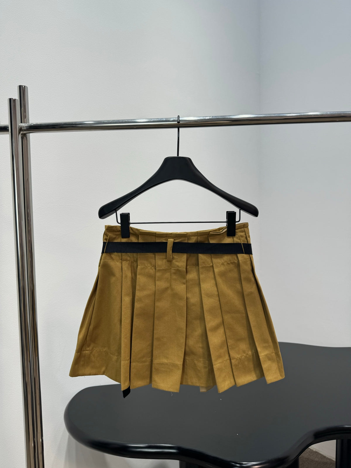 Prada Khaki Lace-Up Pleated Mini Skirt