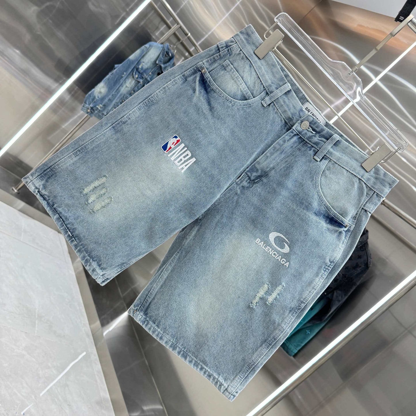 Balenciaga Embroidered Denim Shorts