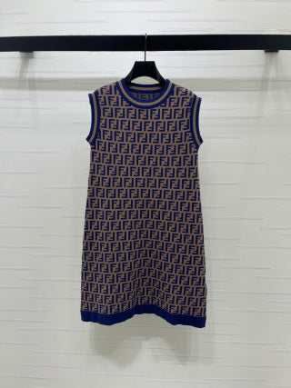 Fendi Jacquard Round Neck Knit Sleeveless Vest Dress