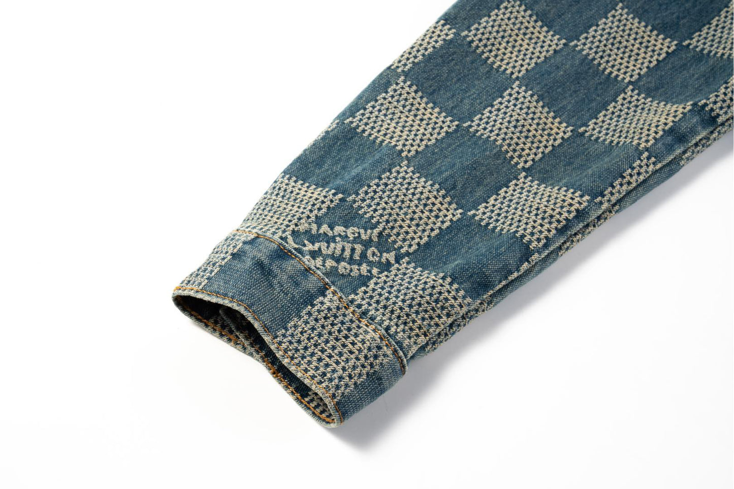 LV Damier Checkered Distressed Denim Jacket