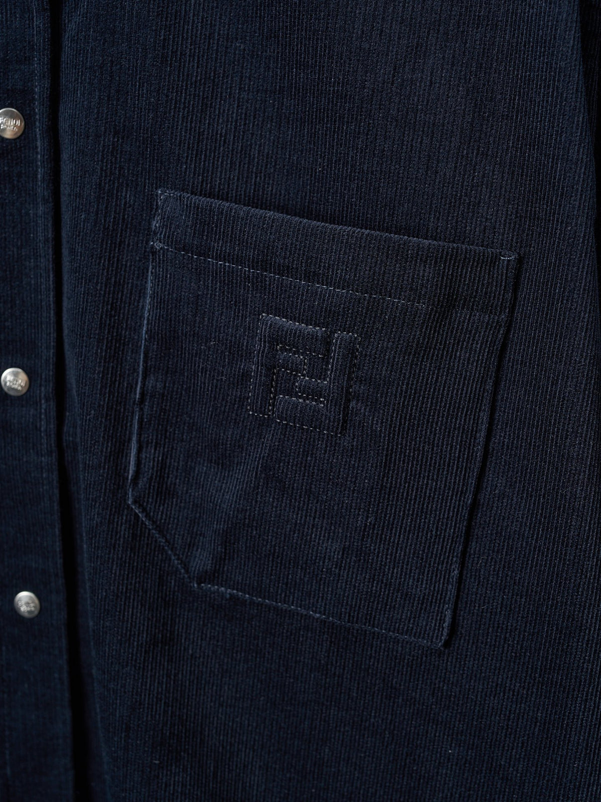 Fendi Corduroy Embossed Embroidered Long-Sleeved Shirt