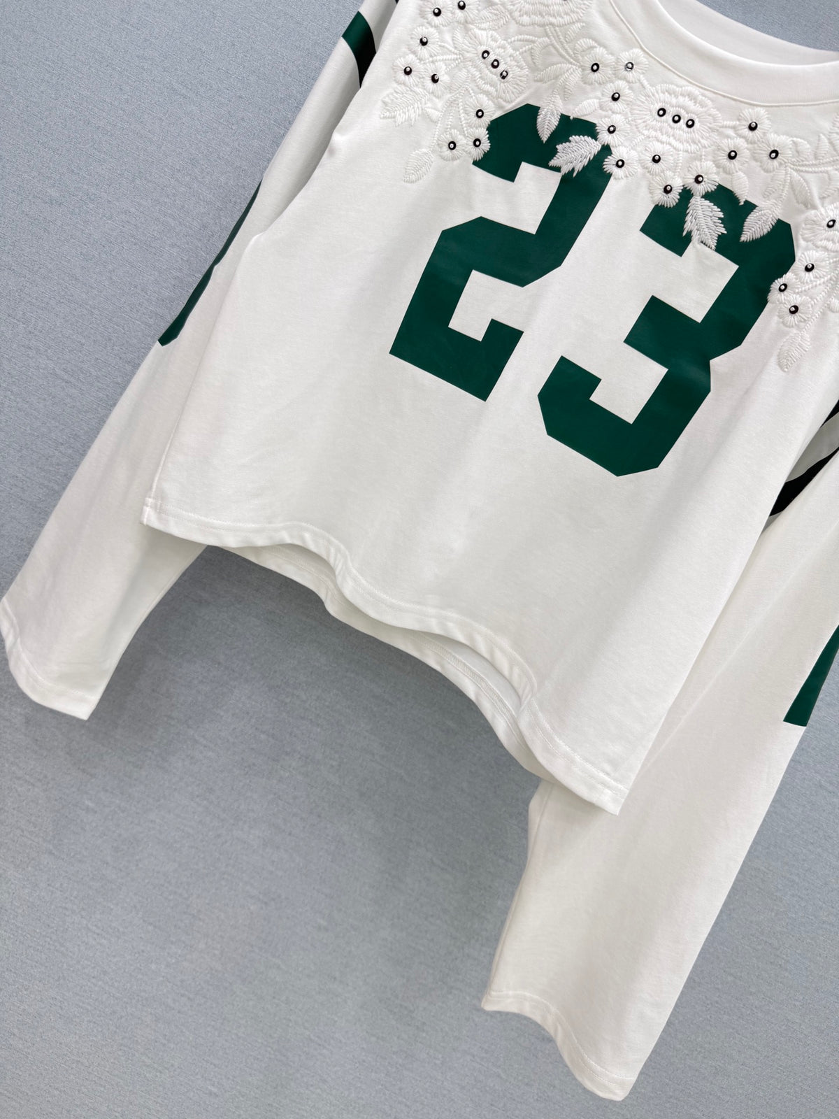 Embroidered Beaded Number Print Top Women's