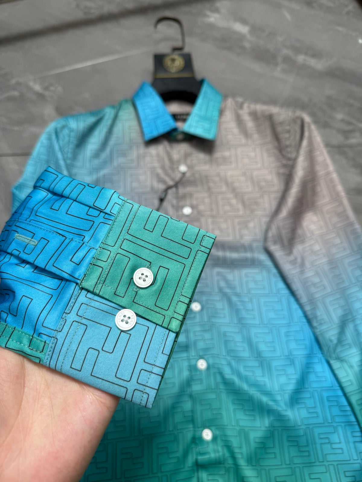 Fendi Color Block Gradient Long-Sleeved Shirt