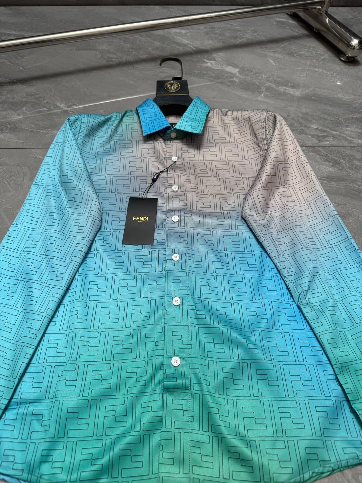 Fendi Color Block Gradient Long-Sleeved Shirt